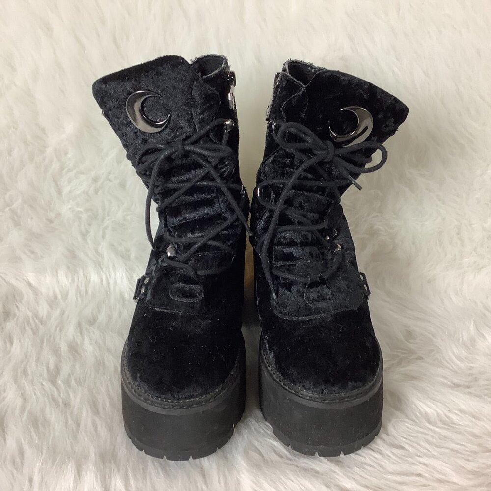 Killstar Black Velvet Broom Rider Platform Boots EU 41 US 10 - Picture 2 of 9